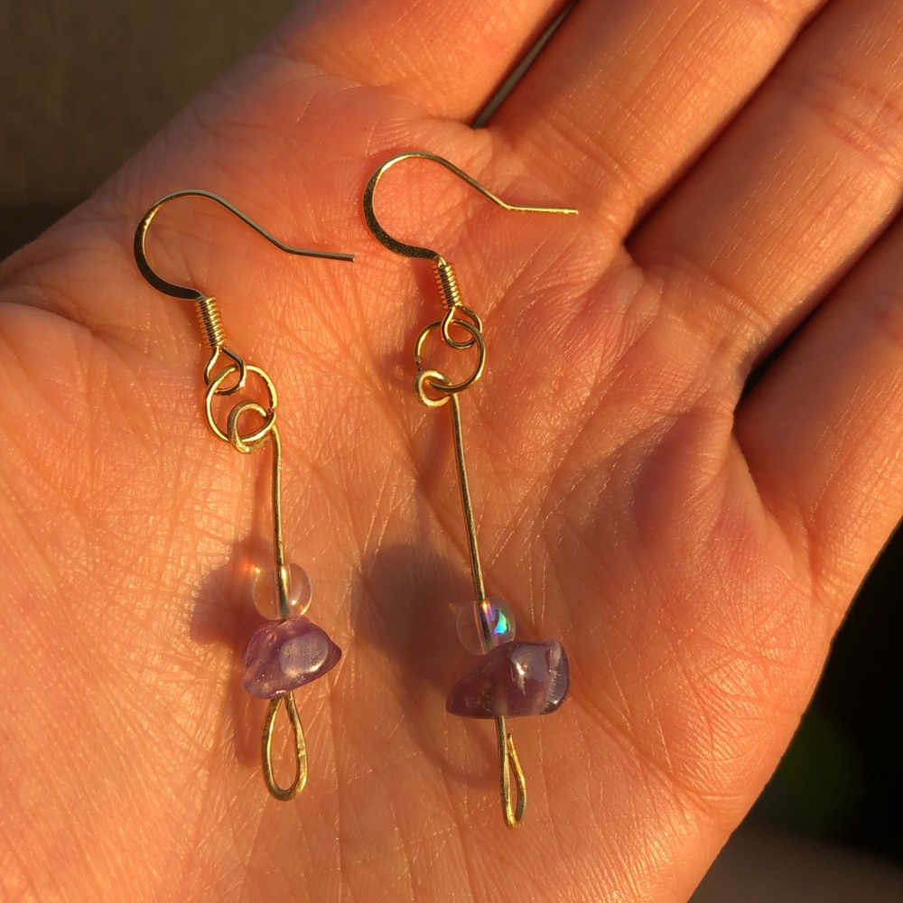 Hand made copper gold plated angel amethyst earing